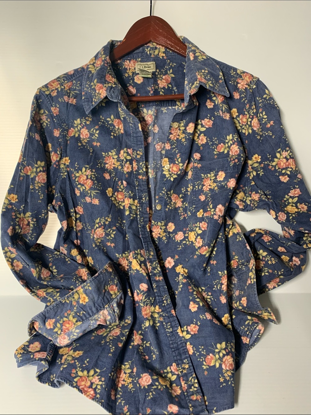 Vintage L.L. Bean Blue Floral Corduroy Button-Down Shirt